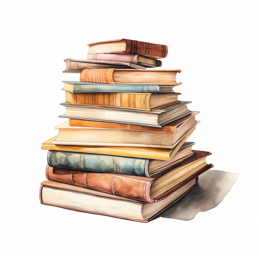 Ein Haufen von Büchern in Pastellfarben bildet eine Illustration, die Realität und Fantasie verbindet. Eine Illustration zeigt Bücher in sanften Farben, die aufeinander gestapelt sind - eine fantasievolle Mischung aus Wirklichkeit und Traum.