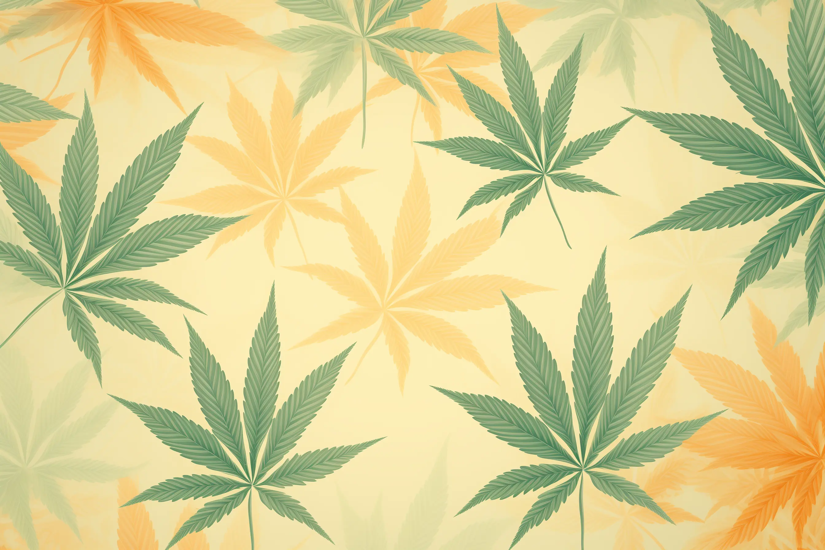 Ein sanftes Pastellmuster aus Cannabisblättern ziert den Hintergrund des Designs. Der Cannabis Social Club in Kassel hat einen hellen Hintergrund, der mit Cannabisblättern verziert ist.